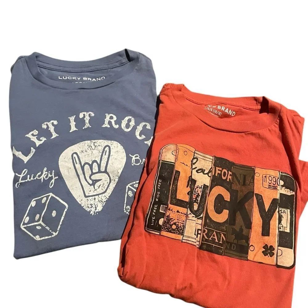 Lucky Brand Kids Tees in Blue and Orange excellent condition size large 14/16